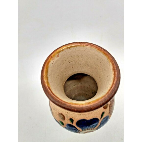 Vintage MEXICAN Tonala CLAY VASE Hand Painted 4 1/2" x 3" - Picture 7 of 7
